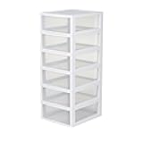 6-Pack 16 Quart Stacking Drawer, Clear Storage Closet Organizer, White Frame - Stackable Modular Plastic Drawers for Clothes, Accessories, Craft Supplies, Shoes or Linens