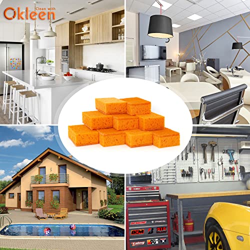 Image of Orange Multi Use Scrub Sponge. Made in Europe. 9 Pack, 4.3x2.8x1.4 inches. Odorless Heavy Duty and Non Scratch Fiber. Durable and Delicate Scrubber for Dirty Surfaces in Kitchen, Home, Outdoors