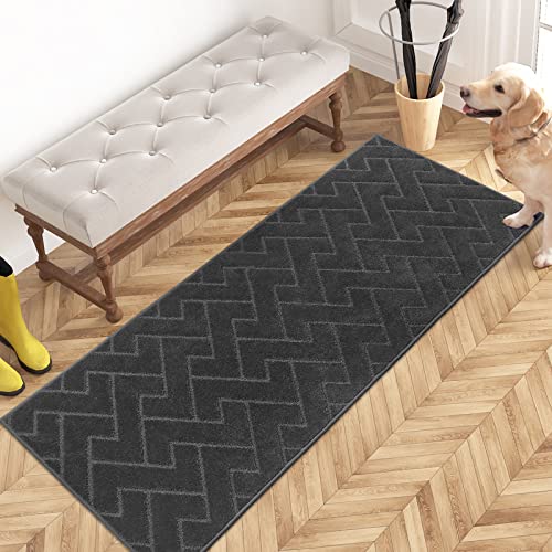 PURRUGS Dirt Trapping Door Mat 24" x 59", Non-Slip Machine Washable Entry Rug, Shoe Scraper, Dog Doormat, Super Absorbent Welcome Mat for Front & Back Door, Muddy Wet Shoes & Paws, Charcoal