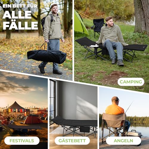 𝐍𝐎𝐑𝐃𝐈𝐂𝐓𝐑𝐀𝐈𝐋𝐒 Feldbett Campingbett klappbar XXL gemütliche Campingliege Faltbar & leicht für Outdoor Gästebett, Liege, Klappbett, Angelliege, Camping Karpfenliege mit superweicher Matratze