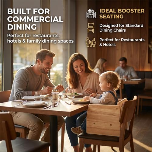 Image of Natural Wooden Dining Seat Riser for Restaurant Chairs - Stackable Rubberwood Seat Platform with Chair Strap & Non-Slip Pads, Commercial Restaurant Seating Accessory