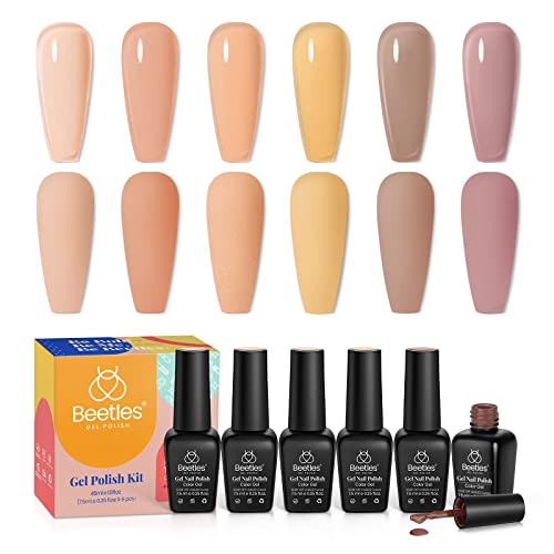 Beetles Gel Polish 6 Colors Transparent Jelly Nude Parade Gel Polish Kit, Skin Tone Soak off UV Led Gel Nail Polish Salon DIY Home Gel Nail Set Christmas Nail Art Design Gifts for Girls…