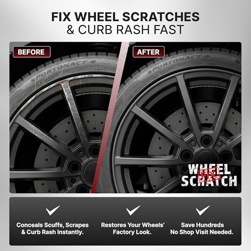 Wheel Scratch Fix® Dark Gray Touch Up Paint for Cars - DIY Alloy Wheel Repair Kit, Curb Rash Remover with Fast-Drying Pen - Long-Lasting OEM Finish Car Rim Paint for Scuffs and Chips at Home (Satin Dark Gray)