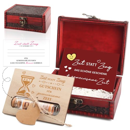 Zeit statt Zeug Gutschein Geldgeschenke Verpackung Originelle Geldgeschenke mit Holz-Karte Schatzkiste & Zeit Statt Zeug Karte Zeit Geschenk für Geburtstag Hochzeit Jugendweihe (Zeit statt Zeug.)