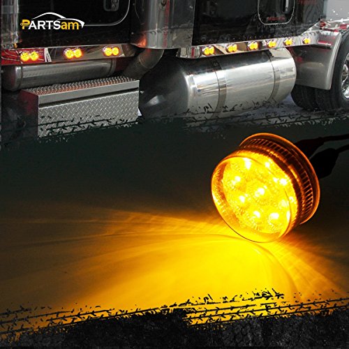 Partsam 20Pcs 2" Inch Round Trailer Led Side Marker and Clearance Lights Amber 9 Diodes with Reflectors+10pcs Marker/Clearance Light 2 Prong Pigtails & Rubber Grommets