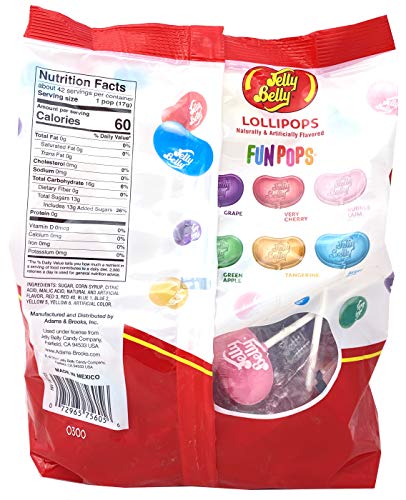 Adams & Brooks Jelly Belly Lollipops 42 Count –Jelly Belly Candy, Classic Jelly Belly Flavors, Individually Wrapped Lollipops, Kosher Candy #TOP1