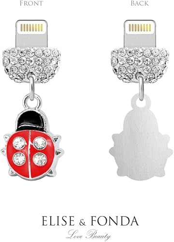 Miniatura 3 de ELISE & FONDA CP440 Puerto de carga USB Crystal Anti Dust Plug Little Ladybug Phone Charm para iPhone 131211XS MAXXRX8 Plus76S8SE iPad iPod (rojo),