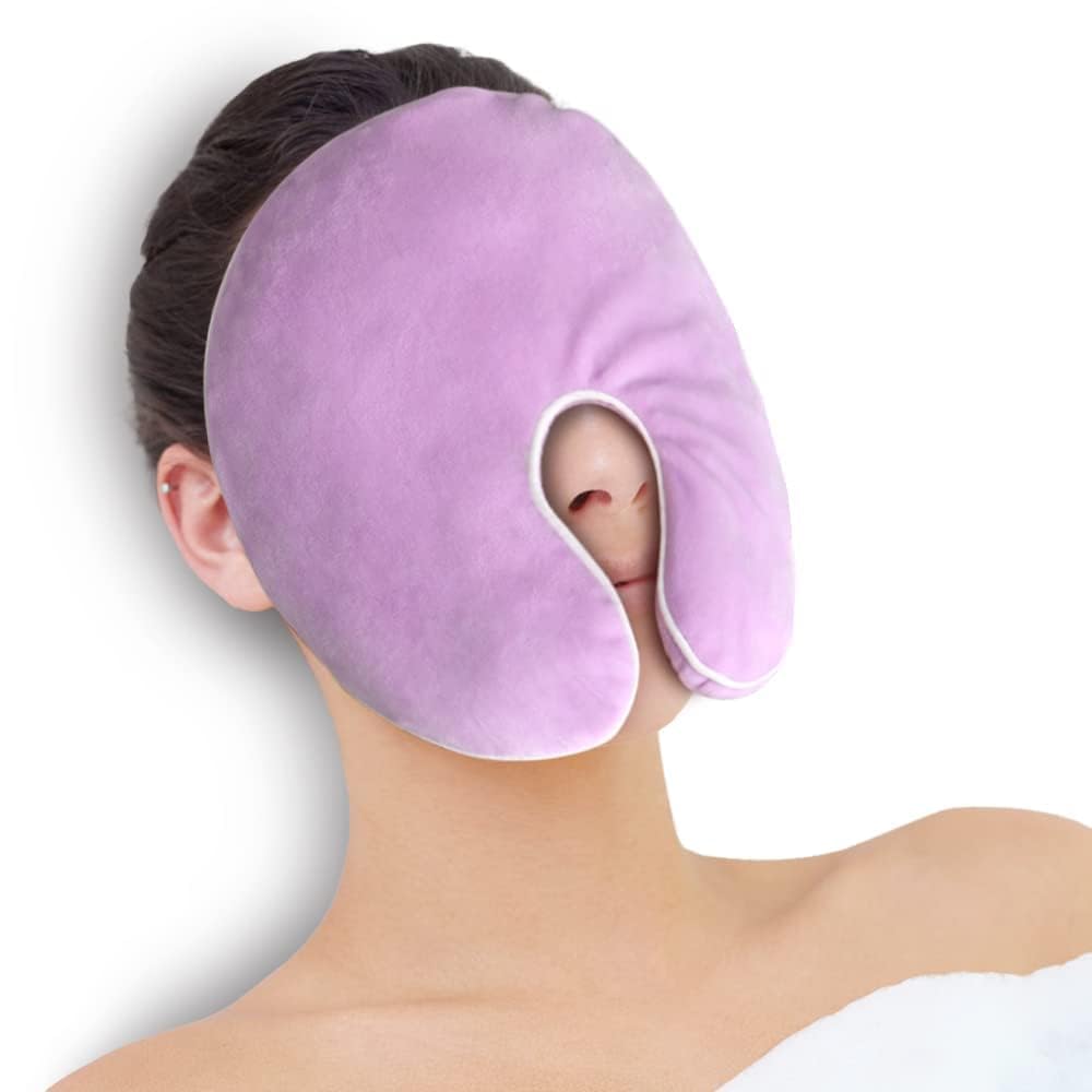Face Heating Pad Sinus Relief Mask, Moist Heat Face Mask Microwavable, Warm Compress for Sinus Pressure Relief, Migraine, Tension Headache Relief - Purple