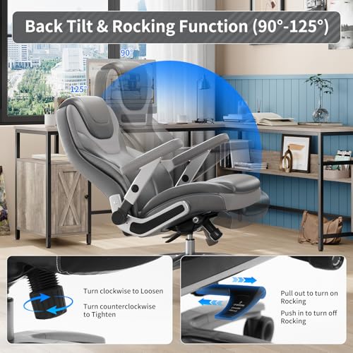 Image of Big and Tall Office Chair with 5D Arms, Fabric & PU Leather Heavy Duty Desk Chair, Adjustable Lumbar Support & Height, Tilt Function, High Back Ergonomic Executive Computer Chair