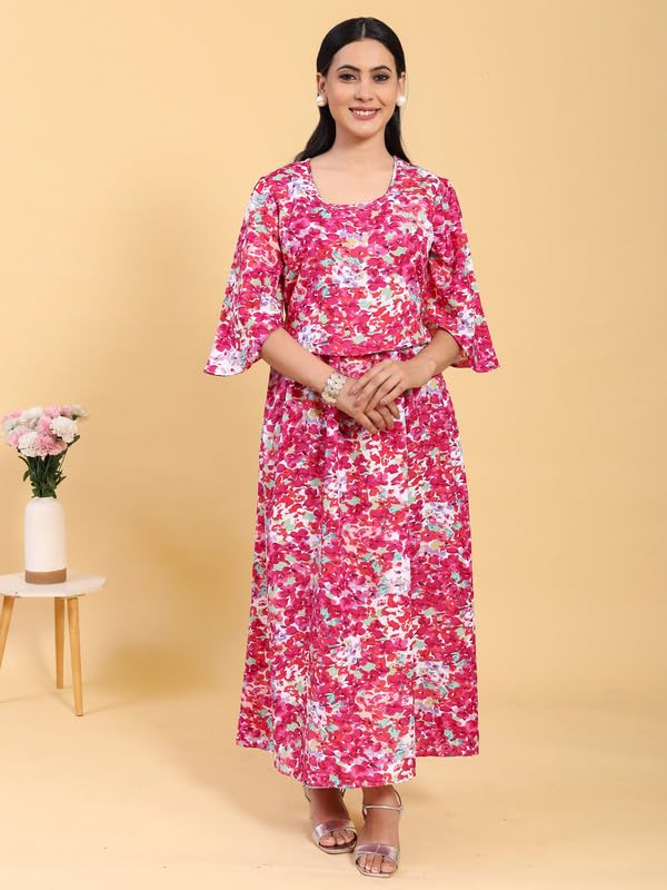 Image of RITIJYA Zipless Feeding Kurta Dress for Women | Maternity Nursing Kurti, No-Zip Easy Access | Extra Pleats Pre to Post Pregnancy | Quick-Dry Fabric | S-4XL