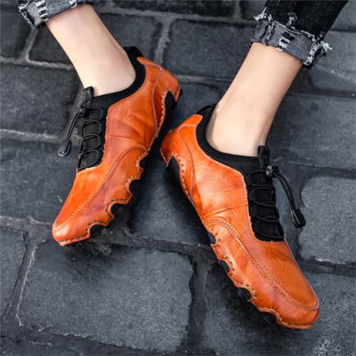 Men Casual Leather Loafers Slip-On Boat Penny Shoes Handmade Flats Male Ankle Boots Hand Stitching Oxford Driving Walking Traveling Outdoor Shoe2