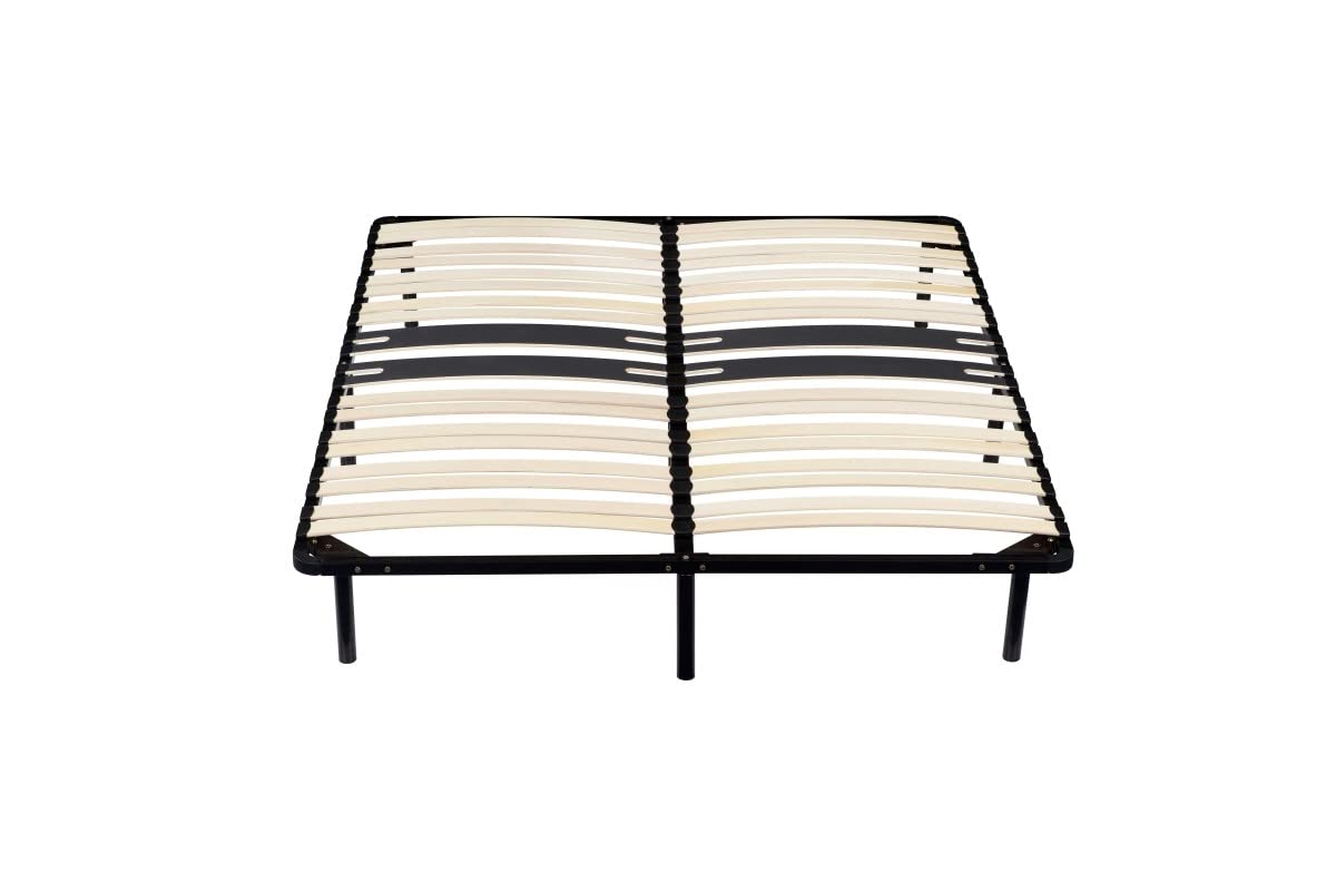 King of Dreams Michel - Sommier 140x190 Noir Cadre a Lattes Renforcé au Niveau du Bassin + 9 Pieds Hauteur 29 cm en Metal