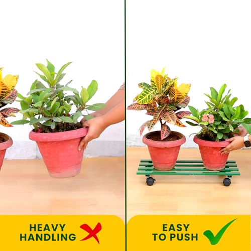 Image of Urban Plant Caddy with Wheels, Heavy-Duty Rolling Stand for Indoor and Outdoor Planters, Sturdy Design, Perfect for Home and Garden Decor (Green Rectangular - Pack of 4)