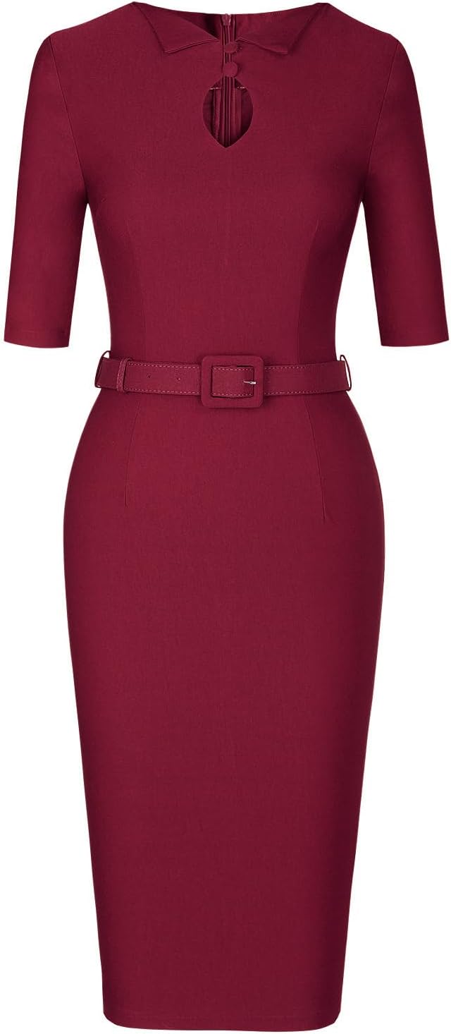 MUXXN Women's Audrey Hepburn 1960s Half Sleeve Formal Work Dress with Belt
