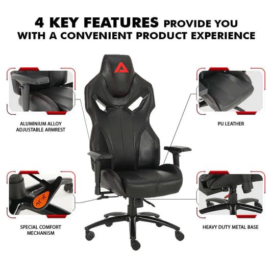 Image of ASTRIX Gaming Chair - Monza Series (Black) | Ergonomic High-Back Chair with Lumbar Support, Reclining Backrest & Adjustable Armrests for Gamers, Office & Home Setup
