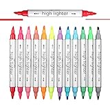 ZSCM 12 Colors Double Highlighters Pens Assorted Colors, Broad and Fine Tips, Highlighter Pastel Marker Set for Student Office Classroom (12 Colors)
