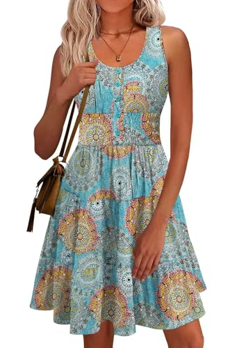 Image of Summer Dresses for Women Casual Sleeveless Sundresses Elastic Waist Mini Sun Dress