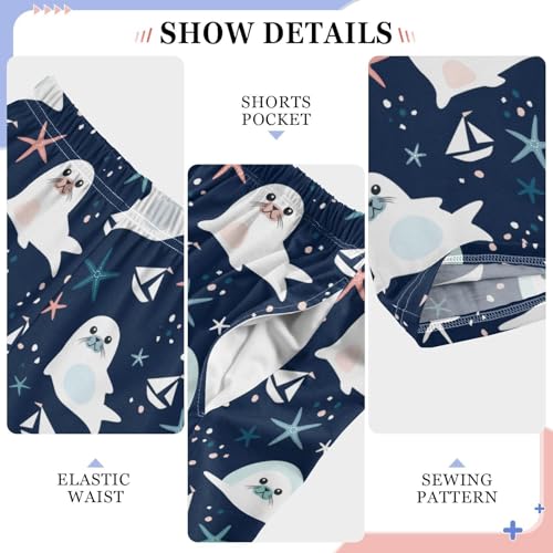 ZZXXB Seal Ship Boys Long Pants Soft Trousers Elastic Waist Kids Lounge Bottoms with Pockets S-XL4