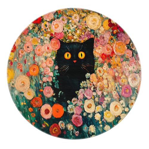 Tapis de sol fleuri pour chambre d'enfant et nurserie avec chat noir mignon - 8