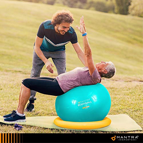 Exercise Ball Chair - 55cm / 65cm / 75cm Yoga Fitness Pilates Ball & Stability Base for Home Gym & Office - Resistance Bands, Workout Poster & Pump. Improve Balance, Core Strength & Posture - Thumbnail 3