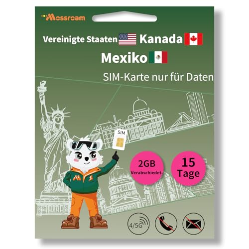 Nordamerika-Daten-SIM-Karte für Reisen – USA, Kanada und Mexiko, 2 GB 4/5G, tägliches LTE-Hochgeschwindigkeitsdatenvolumen für 15 Tage