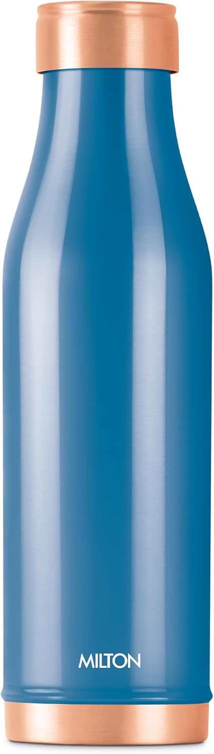 MILTON Copper Charge Water Bottle, 930 ml, Dark Blue | Lacquer Coating, Curved bottle | Diwali | Festive | Gifting | Yoga | Home | Kitchen | Vedic