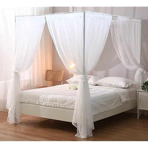 WANFASO White Canopy Bed Curtain for Queen Bed, Soft Bed Canopy Scarf for Girls Adults (Queen, White)