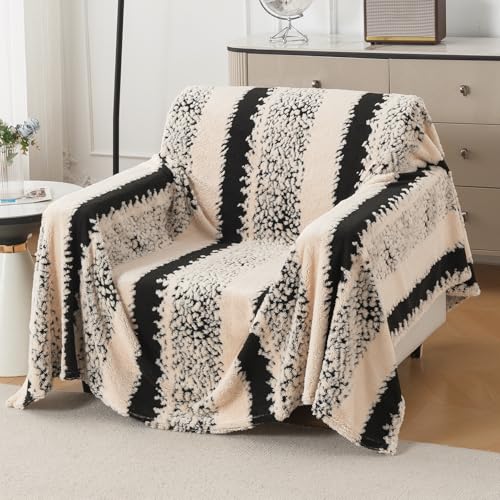 Image of HOKIPO Luxury Plush Sofa Cover Throw for 1 Seater Sofa | Soft Sofa Throw for Complete Sofa Protection, 'Noirea Series' Textured Stripe (180x180 cm) (AR-6651-D2)