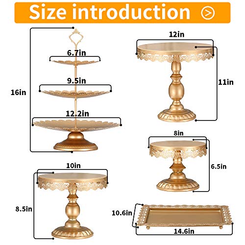 XINLIYA Set of 6 Pieces Metal Cake Stands Round Cake Stands Square Candy Fruite Display Plate Cupcake Serving Tower Wedding Brithday Party Celebration Home Decoration,Antique Gold - Thumbnail 2