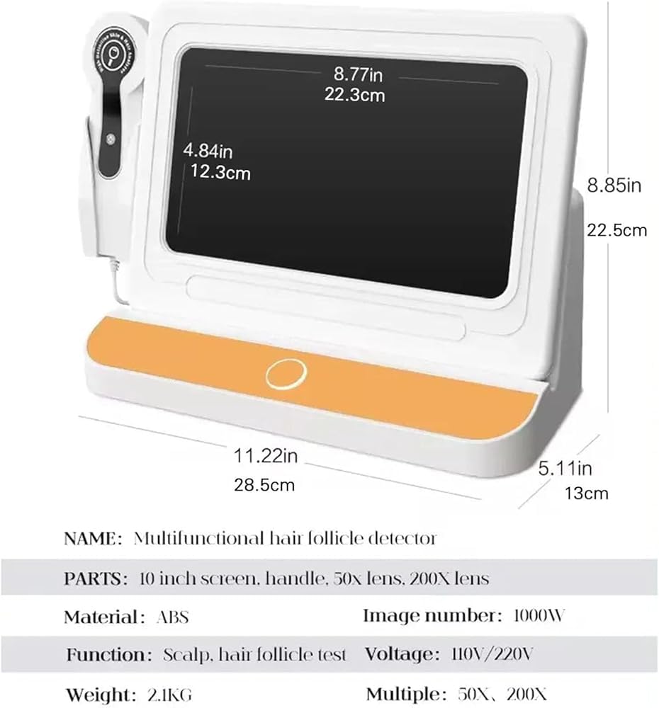 27,9 cm (11 Zoll) HD Kopfhautdetektor Mikroskop | Multifunktionaler Haarfollikel-Analysator mit 50-fach - 200-facher Vergrößerung | Intelligentes Hauttestgerät für Dermatologie, Trichologie und