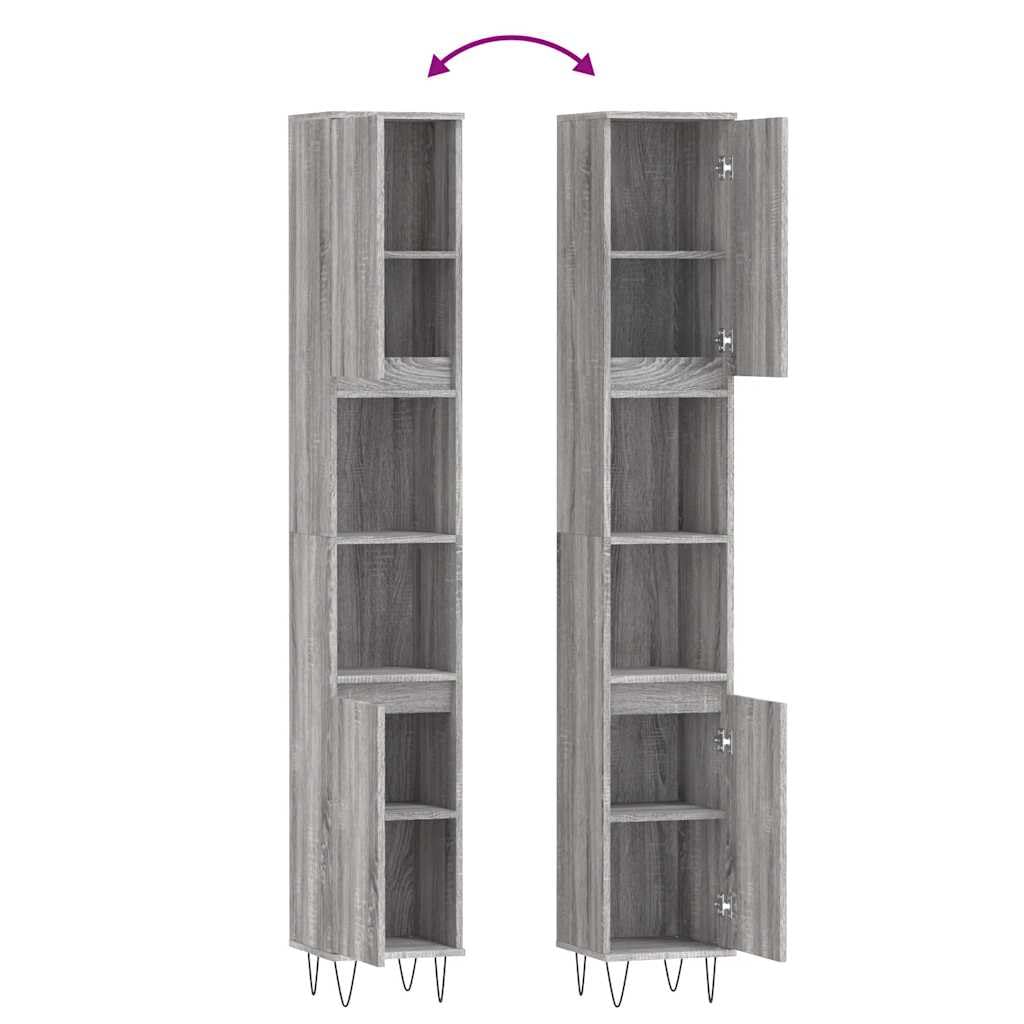 vidaXL Badkamerkast 30x30x190 cm bewerkt hout grijs sonoma eikenkleur, badkamer kast, medicijnkastje, kolomkast badkamer, badkamerkastje, toiletkastje