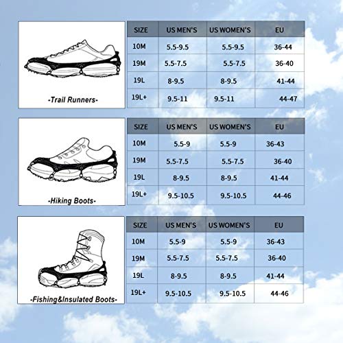 Samply Ice& Snow Traction Cleats, 19 Spike Mountaineering Climbing Crampons for Shoes, Boots, Large, Black