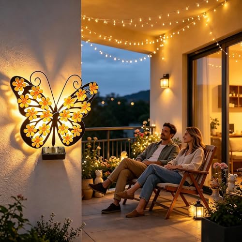 Aplique de pared mariposa solar exterior de metal para terraza y casa 3