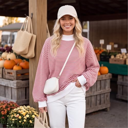 Mock Neck Sweatshirt for Women Striped Oversized Casual Sweat Shirt - image 4