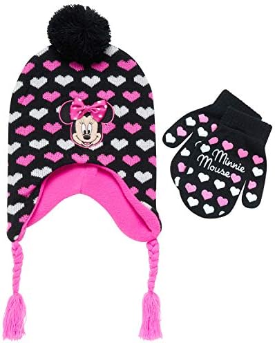Disney Girls Minnie Mouse Winter Hat and Mitten or Glove Set (Toddler/Little Girls), Size Age 2T-4T, Minnie Pink All Stars