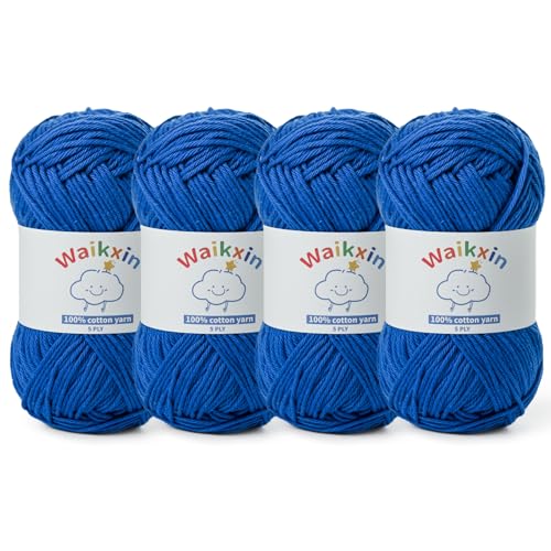 Image of Cotton Yarn for Crocheting - 524.9yds / 7.05oz Baby Yarn for Crocheting Soft - 100% Milk Cotton Yarn 5 Ply Crochet Amigurumi Yarn for Crafts&Puzzle /Socks /Hats(4 Blue)