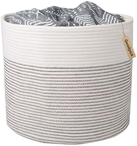 INDRESSME Cotton Rope Basket - Cute Woven Toy Basket - Soft Nursey Laundry Basket for Baby - Small Toy Bin Organizer Kids Blanket, Throw Basket, 15"×15"×13"