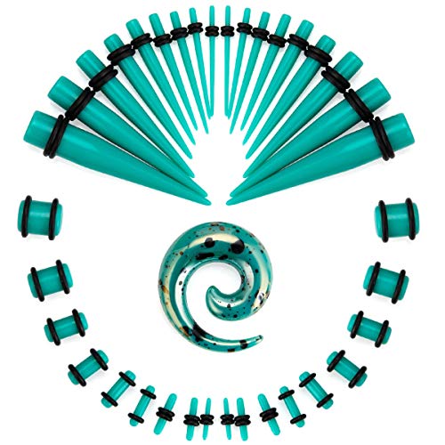 image for JDXN 52 Pieces Acrylic Gauge Kit Spiral Tapers Tunnels and Plugs 14G-0