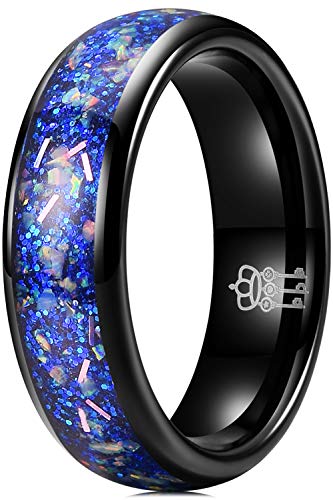 THREE KEYS JEWELRY Womens Ceramic Galaxy Colourful Blue/Red/Green Rocks 4,6,8mm Unisex Wedding Flat Bands Rings for Women Comfort Fit Vintage Black Size 4-16