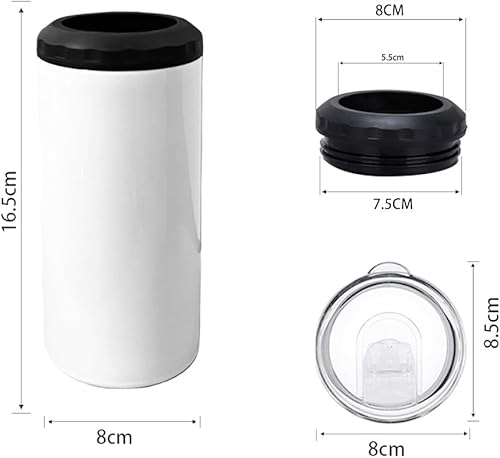 Miniatura 9 de Paquete de 4 vasos de sublimación en blanco de 16 onzas delgadas 4 en 1 con 2 tapas de acero inoxidable con aislamiento de doble pared de acero