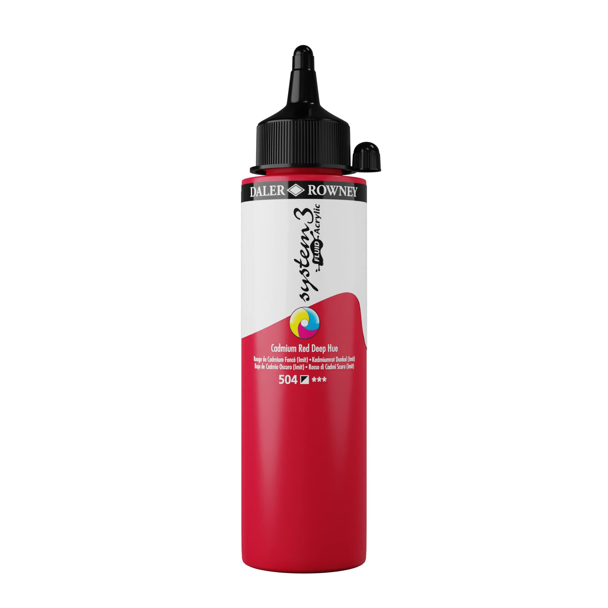 Acrylique fluide System3 Fluid Daler Rowney 250ml rouge haute pigmentation opacité maximale