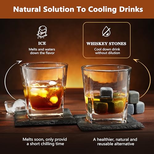 JUMWAY Christmas Stocking Stuffers for Men Dad Husband - Whiskey Stones Gifts for Men Father Husband, 12 Reusable Whiskey Rocks with Sack and Tong