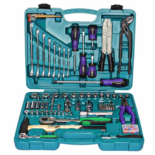 Image of Eastman 1 /2 Inch & 1 /4 Inch Sq. Drive 100 Pcs Socket & Bit Set, Chrome Vanadium Steel Knurled Sockets Tool Kit, Bmc Pack Ratchet Handle Spinner Handle(E-2302)