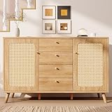Zravenna Aparador con 4 cajones, 2 puertas en aspecto de ratán, estilo...