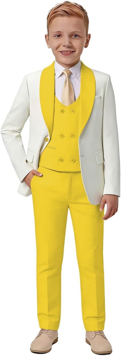 Boys 3 Piece Suits Kids Tuxedo Formal Double Breasted Vest Shawl Lapel Blazer Wedding Outfit Ring Bearer Suit