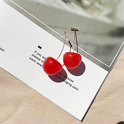 3D Red Cherry Drop Earrings Cute Fruit Gold Dangle Earrings Women - Image 5
