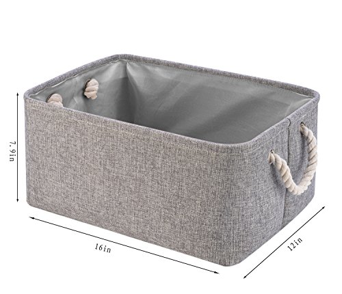 Collapsible Storage Basket Bins, Decorative Foldable Rectangular Linen Fabric Storage Box Cubes Containers With Handles- Large Organizer For Nursery Toys,Kids Room,Towels,Clothes, Grey 16Lx12Wx7.9H #TOP2