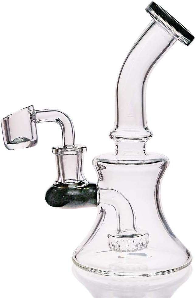Mini Glass Water Pipes 6 Inch Recycler Dab Rigs Smoking Pipe Percolator Glass Bong with 14mm Banger Nail (black)