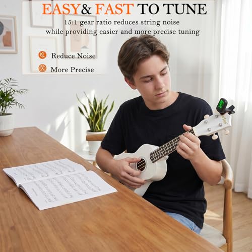 Image of Everjoys Soprano Ukulele Beginner Kit 21 Inch w /Free Online Lesson Gig Bag Tuner Picks Strap, Fast to Learn (Shinny White）