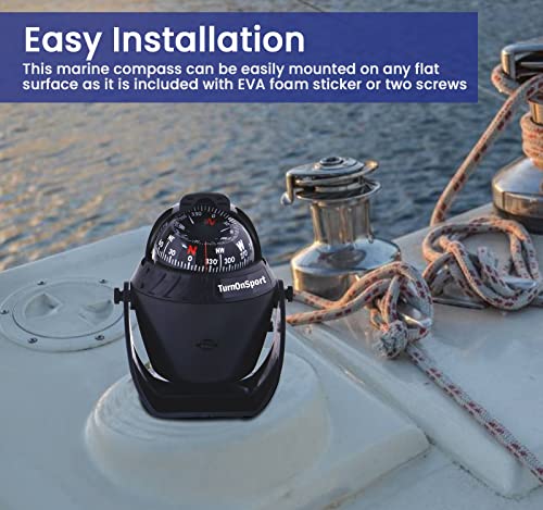 Boat Compass Dash Mount Flush - Boating Compass Dashboard Suction - Navigation Marine Compass Boats Surface Mount - Illuminated Dashboard Compass Ship - Electronic Sea Compass Suction Cup (Black) - Thumbnail 6